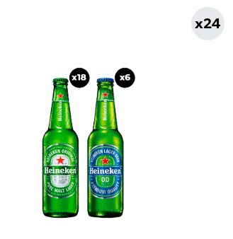 24x Pack Cerveza Heineken Mixto (18 con alcohol + 6 sin alcohol) Botella 330cc