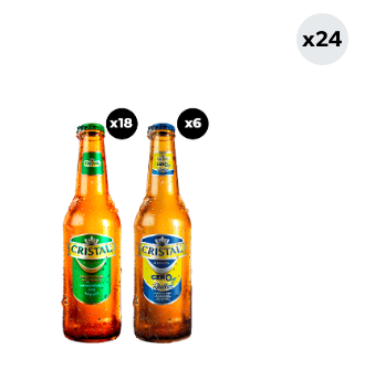 24x Pack Cerveza Cristal Mixto (18 con alcohol + 6 sin alcohol) Botella 355cc