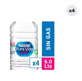 4x Agua Purificada Nestlé Pura Vida Sin Gas Bidon 6L