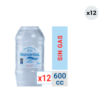 12x Agua Purificada Manantial Sin Gas Botella 600cc