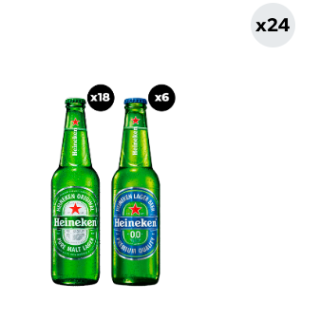 24x Pack Cerveza Heineken Mixto (18 con alcohol + 6 sin alcohol) Botella 330cc