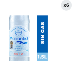 Pack 6 Aguas Purificada Manantial Sin Gas Botella 1.5L